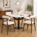 Manbaolan Solid Wood & Sintered Stone Round Dining Table – Ideal for Small Homes