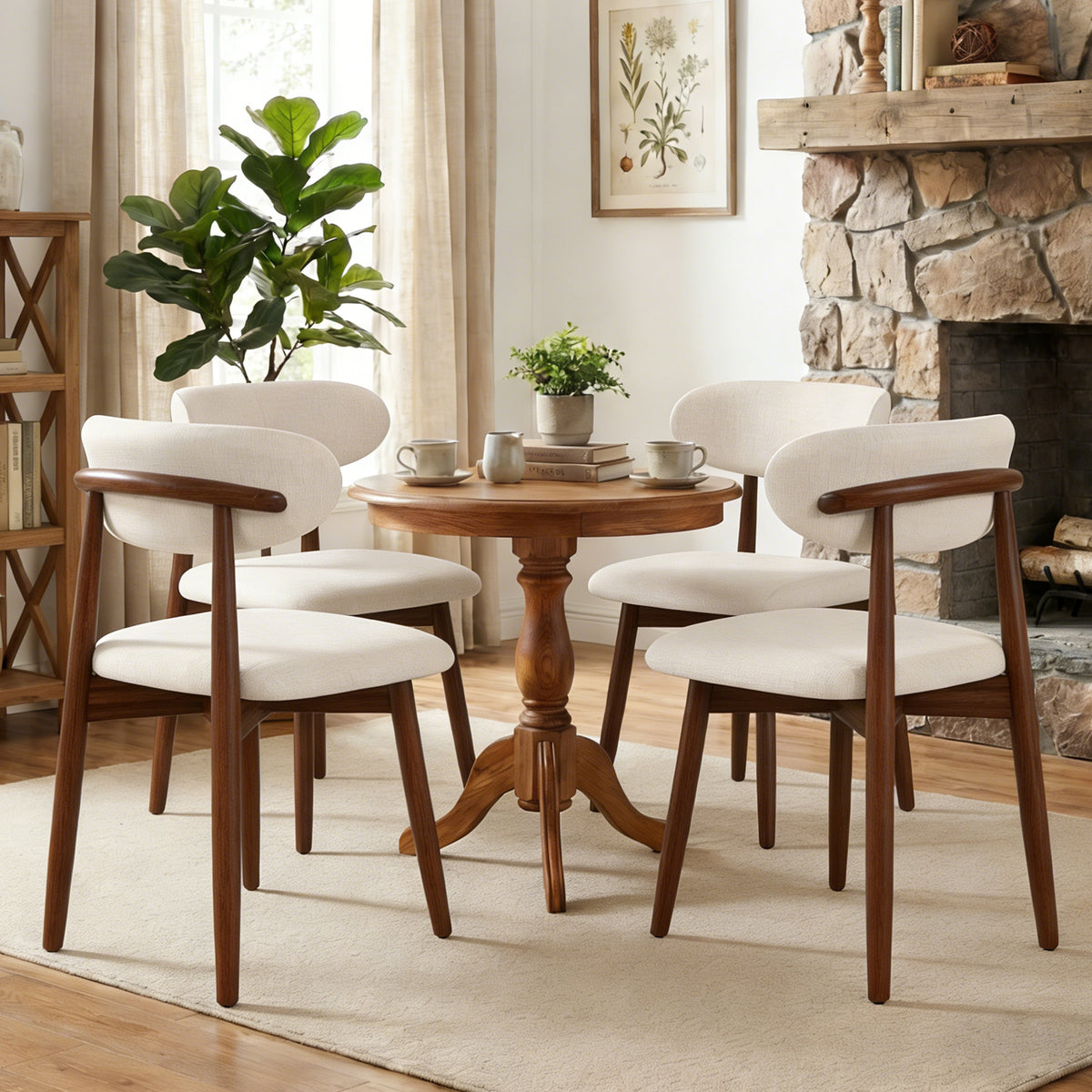 Manbaolan Solid Wood & Sintered Stone Round Dining Table – Ideal for Small Homes